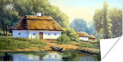 Produktbild von MuchoWow® Poster Malerei - Haus - Natur - Wasser - Ölfarbe 80x40 cm - Wanddeko