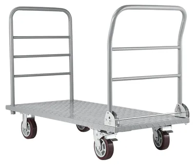 Productafbeelding van Platformwagen, 1202,02 kg draagvermogen, robuuste vlakke transportwagen met afneembare beschermrail en zwenkwielen, inklapbare handwagen, geschikt voor boodschappen, garage, magazijn, afmetingen 1220 x 610 x 920 mm