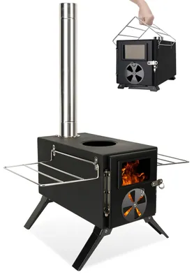 Productafbeelding van Campingkachel Gelegeerd Staal - Zwart - Houtgestookt - Draagbaar - Outdoor