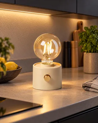 Produktbild von Vintage LED Akku Tischleuchte Edison Filament Lampe Dimmbar Kabellos USB-C Beige