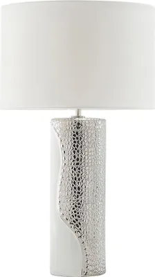Produktbild von BELIANI Tischlampe Silber und Weiß Porzellanfuß Stoffschirm Braun Kabel mit Schalter Moderner Minimalistischer Glamouröser Stil