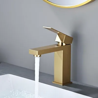 Produktbild von Waschtischarmatur Bad Gold Edelstahl 304 Keramikventil Einhebel Mischbatterie Kalt & Warmwasser