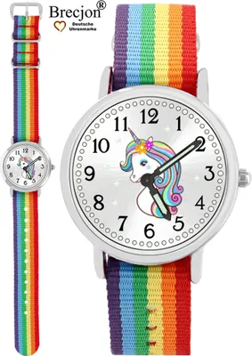 Produktbild von Brecjon Armbanduhr Mädchen Einhorn Lernuhr 5ATM Armband bunt Regenbogen 900