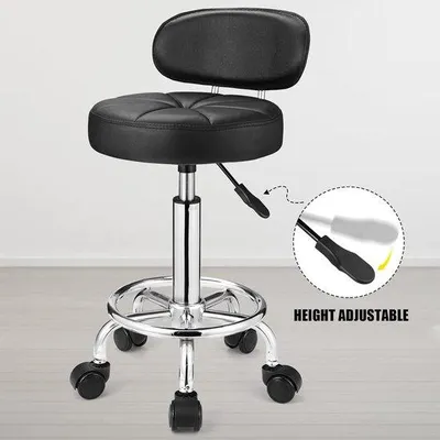Produktbild von Famanu Rollhocker mit niedriger Rückenlehne - Verstellbarer Drehstuhl für Salon und Zuhause (schwarz)
