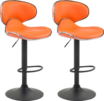 Produktbild von CLP 2er Set Barhocker Las Vegas V2 Kunstleder mit Fußstütze orange Gestell Farbe schwarz