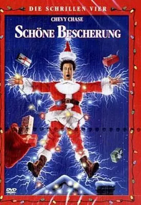 A man dressed as Santa Claus is surrounded by electrical sparks and Christmas presents.