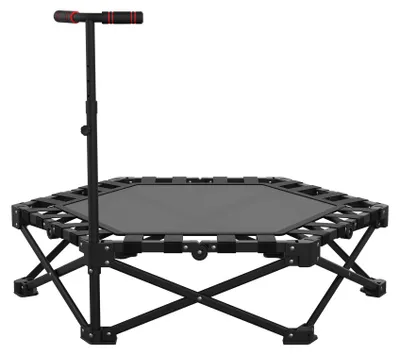 Zdjęcie produktu dla FUNTOK, trampolina fitness dla dorosłych, składana, mini trampolina, wytrzymałość do 200 kg, regulowana wysokość uchwytu (101-114 cm), trampolina do użytku w pomieszczeniach
