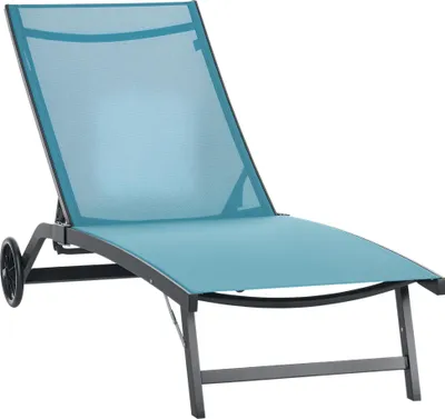 Produktbild von Sonnenliege 2er Set mit Rollen, Gartenliege Poolliege Aluminiumrahmen Netzstoff, 5-stufig verstellbar, Blau | 195 x 66 cm | 150 kg