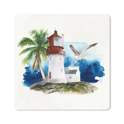 Produktbild von MuchoWow® Mauspad Mousepad Leuchtturm - Vogel - Aquarell 20x20 cm - Mousepads - Maus Mat - Pad - Mausunterlage - Desk Mat - Bureauartikeln