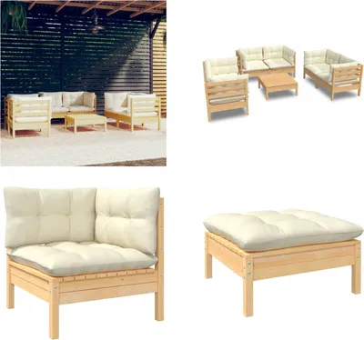 Produktbild von vidaXL 7 tlg. Garten Lounge Set mit Creme Kissen Massivholz Kiefer - Garten-Lounge-Set - Garten-Lounge-Sets - Gartenmöbel-Set - Gartenmöbel-Sets