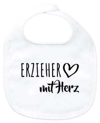 Produktbild von Huuraa Baby Lätzchen Erzieher mit Herz White Klettverschluss  Baumwolle Latz Geschenkidee