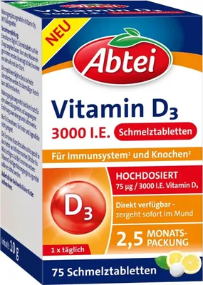 Zdjęcie produktu dla Suplement diety Abtei Vitamin D3 3000 I.E., 75 tabletek