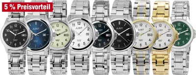 Produktbild von Just Edelstahl Herrenarmbanduhr, 3-Zeiger, Datumsanzeige