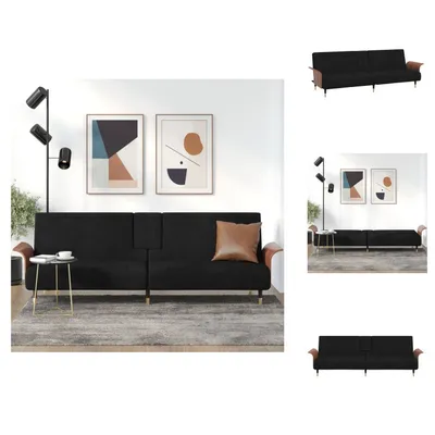 Zdjęcie produktu dla vidaXL Sofa rozkładana z uchwytami na kubki czarna aksamitna - Sofy