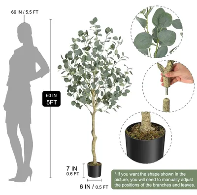 Zdjęcie produktu dla Sztuczne Drzewko Eukaliptusa 150 cm – Realistyczna Roślina Doniczkowa do Domu, Biura i na Taras, Bez Pielęgnacji
