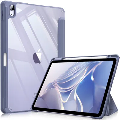 Produktbild von Fintie Hybrid Hülle für iPad Air 11 Zoll M4/M3/M2 (2026/2025/2024), iPad Air 5./4. Gen (2022/2020) 10,9 Zoll, mit Stifthalter, stoßfeste Schutzhülle mit transparenter Hartschale, Lavendel Grau