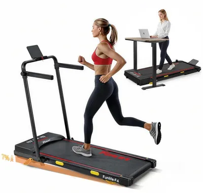 Produktbild von FunLife F4 Laufband klappbar(Upgrade)–4-in-1 Walking Pad mit 7% Steigung, App-Steuerung&Dual-Griffen, leise für Zuhause & Büro, Senioren geeignet, rot