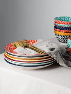 Produktbild von Keramische Essplatten 10,5" Lebendige Farben Set von 6 - Pasta-, Salat- und Dessertteller für Picknick-Party - Weihnachts- und Einweihungsgeschenk zum Muttertag - Schlichte große spülmaschinenfest.