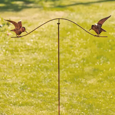 Produktbild von Gartenstecker "Vogelwippe" aus Metall mit Echt Rost Finish, 125 cm hoch, Dekostecker wetterfest, Outdoor Gartendeko für Draußen