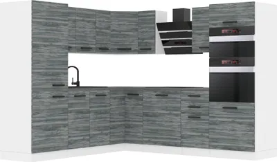 Produktbild von Belini Küchenzeile Küchenblock Küche L-Form STACY Küchenmöbel mit Griffe, Einbauküche ohne Elektrogeräten mit Hängeschränke und Unterschränke, mit Arbeitsplatten, Glamour Wood