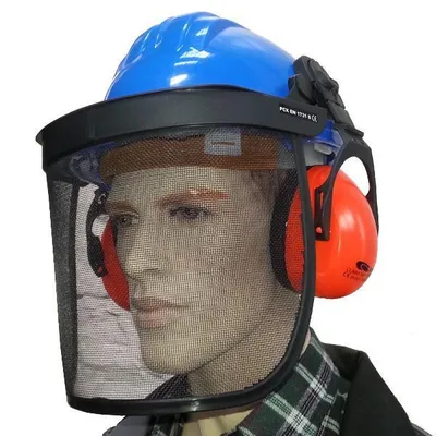Produktbild von Bauhelm mit Gesichts- und Gehörschutznetz blau