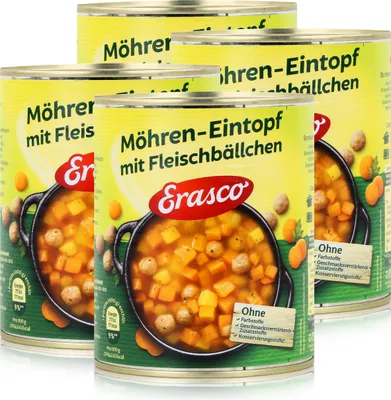 Produktbild von Erasco Möhren-Eintopf mit Fleischbällchen 800g Fertigessen (4er Pack)