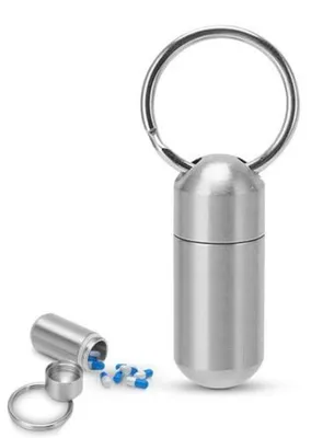 Produktbild von Pillendose Schlüsselanhänger Wasserdicht Edelstahl Klein für Unterwegs mit Dichtungsring