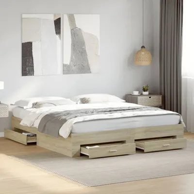 Produktbild von "im Sonderangebot"Bettgestell - CLORIS - Doppelbett - Robust und langlebig - mit Schubladen Sonoma-Eiche 200x200cm - Einfache Montage -  Holzwerkstoff - NeuMöbel2117100
