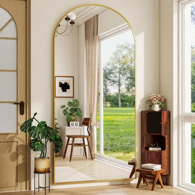 Productafbeelding van Spiegel voor het hele lichaam, 192x85 cm, met standaard, HD-spiegel, goudkleurig