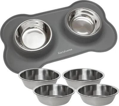 Produktbild von KaraLuna Napfunterlage aus Silikon mit Edelstahl Futternapf I Für Katzen & Hunde I Fressnapf Katze Futternapf Cat Bowl Hundenapf Katzenfressnapf Näpfe Station Napf Unterlage (400ml, Grau)