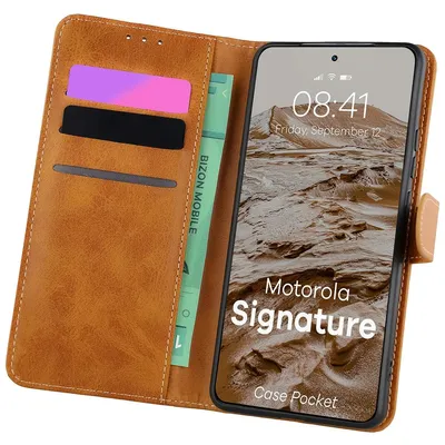 Produktbild von Handyhülle mit Klappe für Motorola Signature, Bizon Case Pocket, Braun