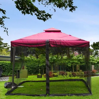 Image de Toile de protection à rabats pour pergola, 3 x 3 m, toile de protection à rabats pour l'extérieur avec fermeture éclair, toile de protection anti-insectes pour pergola, terrasse, abri de jardin ou balcon, noir