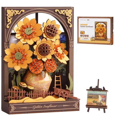 Produktbild von 3D Puzzle Holz Sonnenblume Modellbau Bausatz zum Aufhängen Wanddekoration DIY Bastelset mit Licht