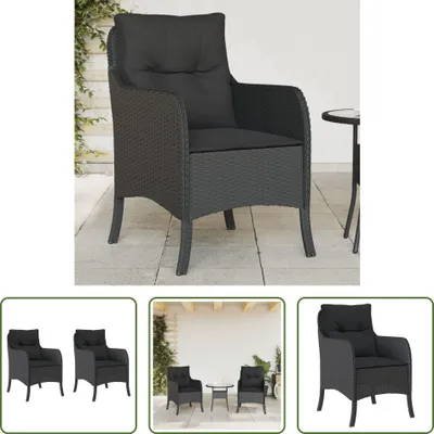 Produktbild von The Living Store Gartenstühle mit Kissen 2 Stk. Schwarz Poly Rattan
