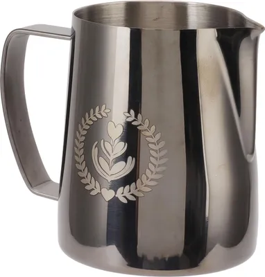 Productafbeelding van Melkkannetje van roestvrij staal 304, met trechtervormige tuit, voor het opschuimen van koffie en melk, inhoud 600 ml, zwart