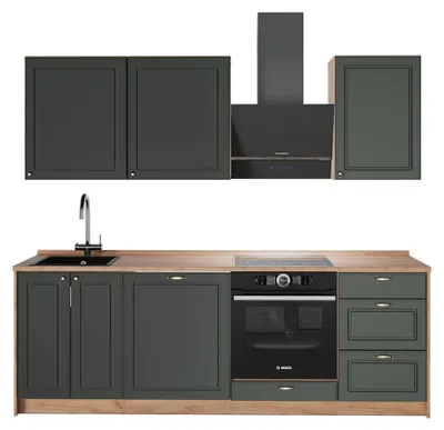 Produktbild von Küchenzeile Vicco Fame-Line Grün-Gold Landhaus/Goldkraft Eiche 230 cm, AP Eiche, Model 63990