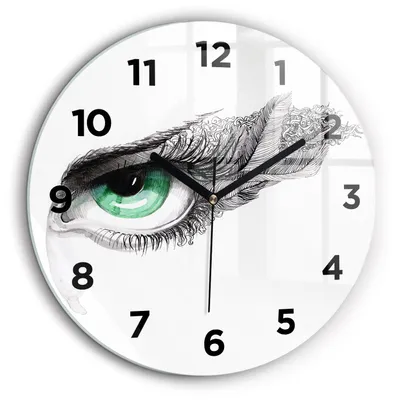 Produktbild von Wallfluent Große Wanduhr – Stilles Quarzuhrwerk - Uhr Dekoration Wohnzimmer Schlafzimmer Küche - Zifferblatt - schwarze Zeiger - 60 cm - Abstraktes menschliches Auge