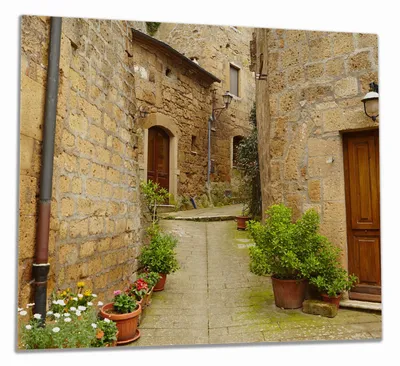 Produktbild von Wallario Herdabdeckplatte aus Glas, Größe 60 x 52 cm 1-teilig, Motiv Weg durch die Altstadt - Toskana in Italien