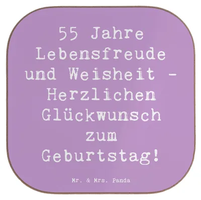 Produktbild von Mr. & Mrs. Panda Untersetzer für Gläser Spruch 55. Geburtstag Freude - Lavendeltraum - Geschenk, Coaster, 55 Jahre, Alter, Lebensfreude, Happy Birthday, Tasse, Jubiläum