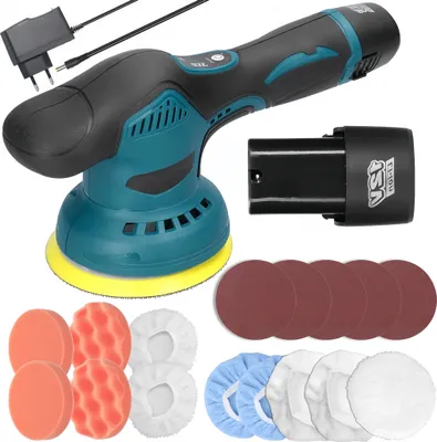 Produktbild von 12V Polierschleifer 125mm 8 Gänge Akku-Autopoliermaschine,Polierer Set mit 2 Akku, Multifunktionale Metallwachs-Holzschleif-Entrostungsmaschine