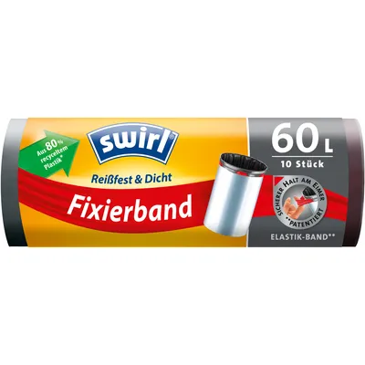 Zdjęcie produktu dla worki na śmieci swirl® odporne na rozdarcia i przeciekanie 5022 60,0 l czarne, 10 szt.