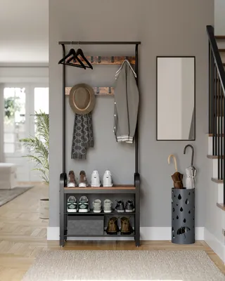 Produktbild von VASAGLE Garderobenständer,183 x 72 x 33,7 cm, mit 9 Haken und Schuhregal-RSH40