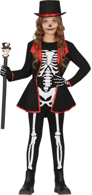 Immagine prodotto di Scheletro Halloween Costume Elegante Cappello a cilindro Rosso Accento Misterioso Design Atmosfera inquietante Travestimento Creativo Per Carnevale E Festa Spaventosa, Taglia: 140/146 Colore: Nero