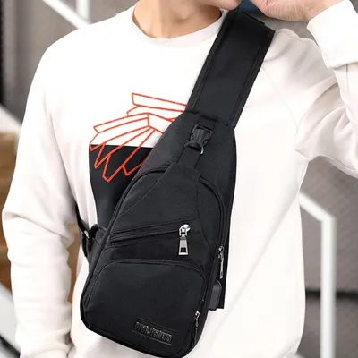 Produktbild von schwarz  Umhängetasche USB-Ladeanschluss Sport Umhängetasche für Herren