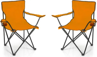 Produktbild von BigDean 2x Faltstuhl ORANGE Campingstuhl Anglerstuhl mit Getränkehalter & Tragetasche - Anglersessel klappbar - Klappstuhl Gartenstuhl Faltstuhl