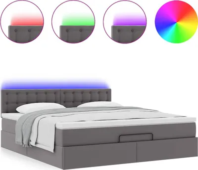 Obrázek produktu pro Osmanský postel s matracemi&LED šedá 180x200cm umělá kůže