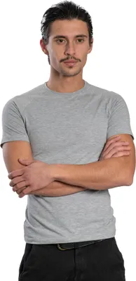 Produktbild von Herren T-Shirt Baumwolle Stretch – Slim Fit Raglan Kurzarm, Rundhals, S–XXL , Hellgrau Meliert