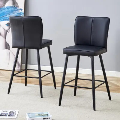 Produktbild von 2er-Set Barhocker, Küchenstühle Bistrohocker aus schwarzem PolyurethanMaterial: Ergonomische Rückenlehne, 101 cm hohesm, Schwarz