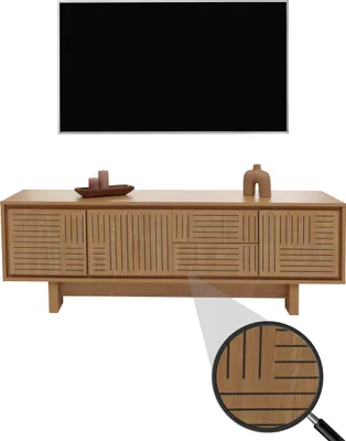Produktbild von TV-Rack MCW-O34, TV-Board Fernsehtisch Lowboard Kommode, Schubladen Ablagen, Melamin 51,5x150x39,5cm Ulme natur