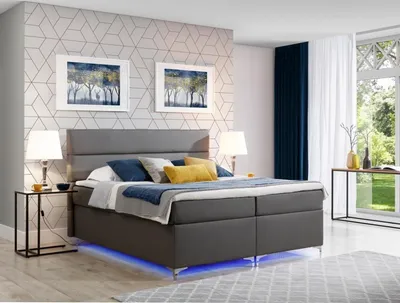 Produktbild von Boxspring Bett Doppelbett Lederbett Betten Polster Schlafzimmer Möbel 180x200
